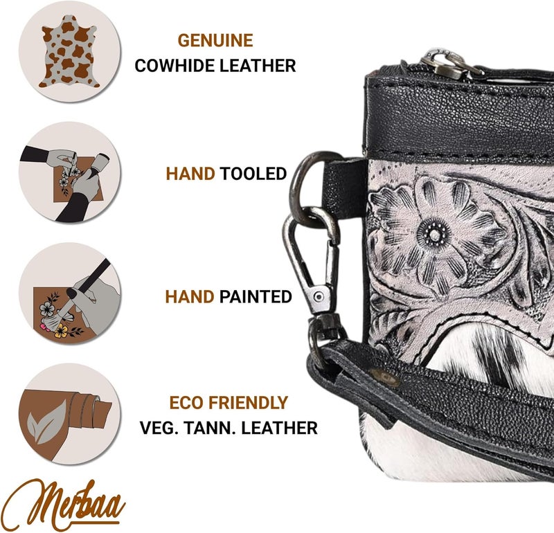 Merbaa Store Women Hand tooled Natural Cowhide Leather hand Clutch | Hand Bag | Purse | Coin Pouch Bag valentines day gifts - Image 3